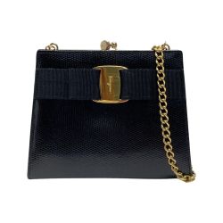 ☆☆ Salvatore Ferragamo サルヴァトーレフェラガモ ヴァラ ミニ チェーンショルダーバッグ 22-3054 ブラック レザー 箱有 Bランク