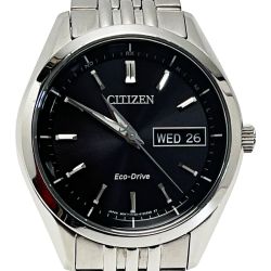 ☆☆ CITIZEN シチズン 電波ソーラー H100-S113156 シルバー×ブラック 黒文字盤 アナログ メンズ 腕時計 Bランク