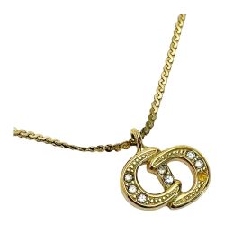☆☆ Christian Dior クリスチャンディオール CDロゴ ネックレス ゴールド ラインストーン GP レディース アクセサリー Bランク
