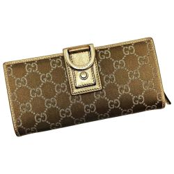 ☆☆ GUCCI グッチ GGキャンバス アビー 154256 ゴールド 2つ折り長財布 レザー レディース Bランク