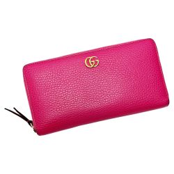 ☆☆ GUCCI グッチ GGプチマーモント 456117 ショッキングピンク ラウンドファスナー財布 レザー レディース 布袋有 Cランク