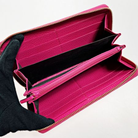  GUCCI グッチ GGプチマーモント 456117 ショッキングピンク ラウンドファスナー財布 レザー レディース 布袋有