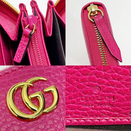  GUCCI グッチ GGプチマーモント 456117 ショッキングピンク ラウンドファスナー財布 レザー レディース 布袋有