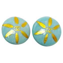 ☆☆ CHANEL シャネル ココマーク 水色 イヤリング 陶器 GP ヴィンテージ レディース アクセサリー Bランク
