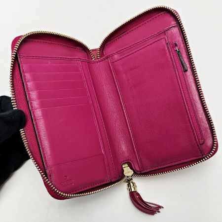  GUCCI グッチ インターロッキングG 351486 ピンク ラウンドファスナー財布 レザー レディース ゴールド金具