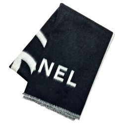 ☆☆ CHANEL シャネル ストール ブラック×ホワイト ココマーク カシミヤ100% レディース Bランク