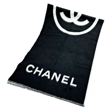  CHANEL シャネル ストール ブラック×ホワイト ココマーク カシミヤ100% レディース