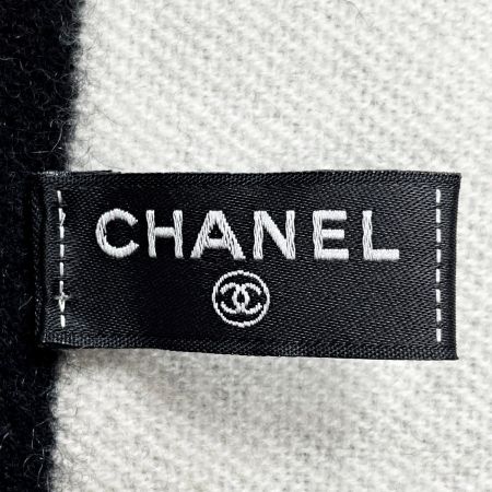  CHANEL シャネル バイカラー ストール ブラック×ホワイト ココマーク カシミア98% ウール2％ レディース