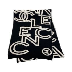 ☆☆ CHANEL シャネル ココマーク ロゴ マフラー ブラック×ホワイト ウール/ナイロン/カシミヤ ストール Bランク