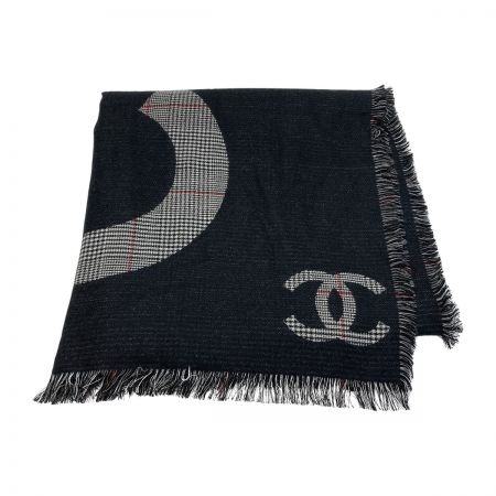  CHANEL シャネル ロゴ ストール ブラック シルク/カシミヤ マフラー ショール