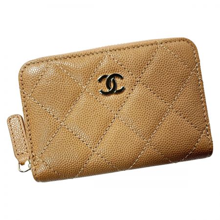  CHANEL シャネル クラシック ブラウン ジップコインパース キャビアスキン レディース ゴールド金具