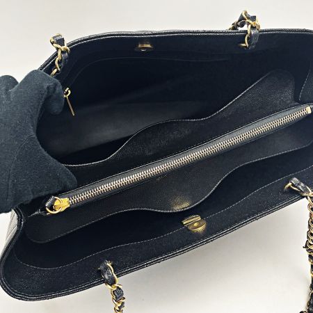  CHANEL シャネル マトラッセ AS3634 ブラック チェーントートバッグ キャビアスキン レディース ゴールド金具