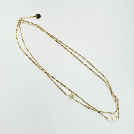  Christian Dior クリスチャンディオール Petit CD ダブルネックレス PETIT CD Double ゴールド GP×ラインストーン 箱・布袋有