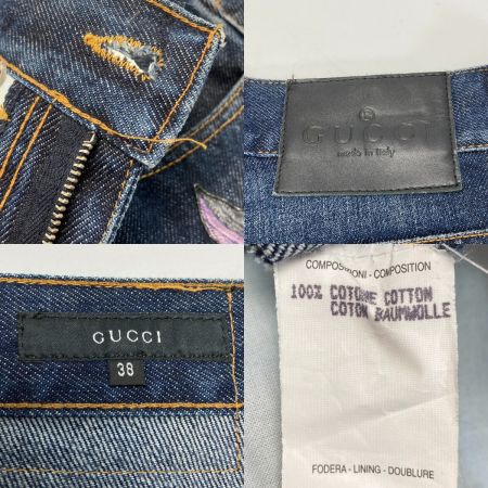  GUCCI グッチ デニム パンツ フラワー刺繍 ﾌﾗﾜｰ刺繍 インディゴ サイズ 38 レディース
