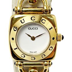 ☆☆ GUCCI グッチ ホースビット ロゴベゼル 6300L ホワイト×ゴールド クォーツ レディース 腕時計 Cランク