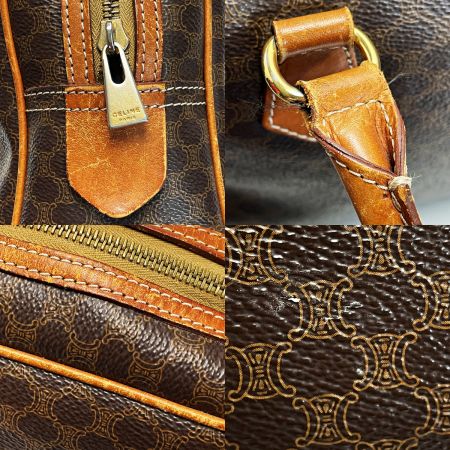  CELINE セリーヌ マカダム柄 ブラウン ハンドバッグ ミニボストンバッグ PVC×レザー レディース ゴールド金具