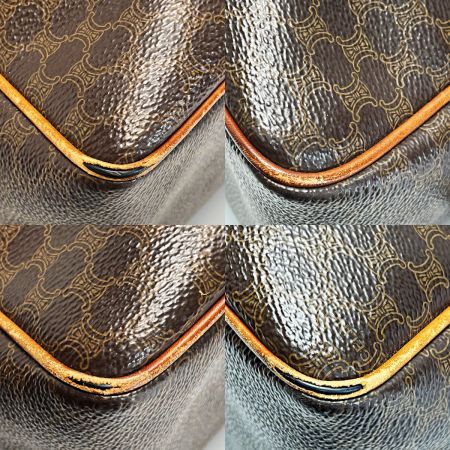  CELINE セリーヌ マカダム柄 ブラウン ハンドバッグ ミニボストンバッグ PVC×レザー レディース ゴールド金具