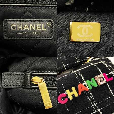  CHANEL シャネル シャネル22 ブラック×ホワイト ショルダーバッグ ハンドバッグ ツイード レディース ポーチ有