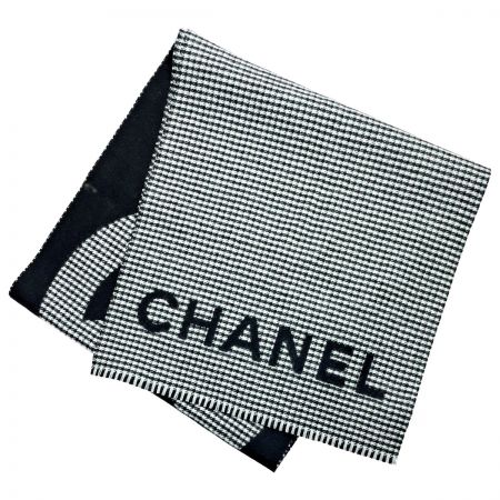  CHANEL シャネル ストール ブラック系 ギンガムチェック ウール×カシミヤ レディース