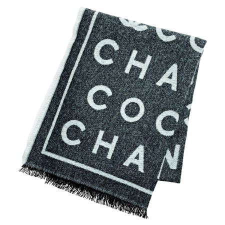  CHANEL シャネル ストール グレー ココマーク カシミヤ82％ シルク18% レディース