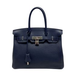 ☆☆ HERMES エルメス バーキン30 ヴェルソ ハンドバッグ ブルーニュイ C刻印 トリヨンクレマンス クロシェット・カデナ・鍵有 Bランク