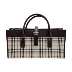☆☆ BURBERRY バーバリー ノバチェック トートバッグ ベージュ×ブラウン キャンバス/レザー ハンドバッグ Bランク
