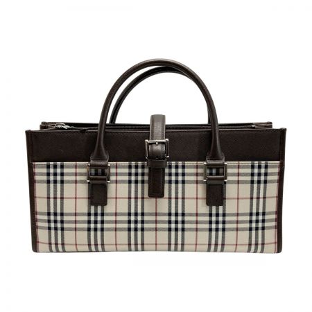  BURBERRY バーバリー ノバチェック トートバッグ ベージュ×ブラウン キャンバス/レザー ハンドバッグ