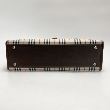  BURBERRY バーバリー ノバチェック トートバッグ ベージュ×ブラウン キャンバス/レザー ハンドバッグ