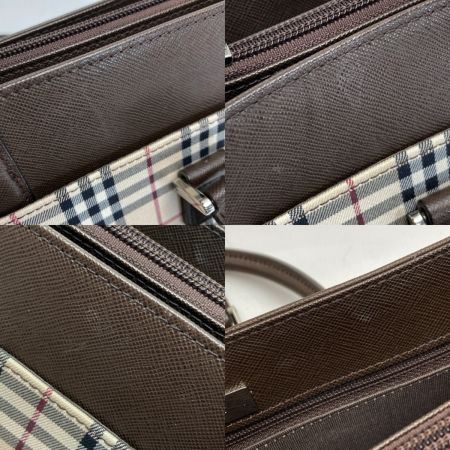  BURBERRY バーバリー ノバチェック トートバッグ ベージュ×ブラウン キャンバス/レザー ハンドバッグ