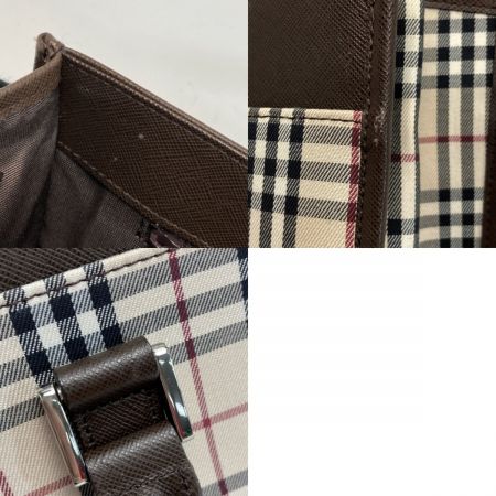  BURBERRY バーバリー ノバチェック トートバッグ ベージュ×ブラウン キャンバス/レザー ハンドバッグ