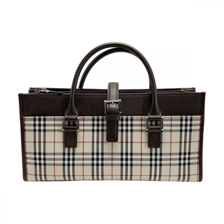 BURBERRY バーバリー ノバチェック トートバッグ ベージュ×ブラウン キャンバス/レザー ハンドバッグ｜中古｜なんでもリサイクルビッグバン