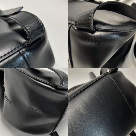  CELINE セリーヌ ロゴ型押し リュックサック MC96 ブラック レザー 巾着 ドローストリング バックパック