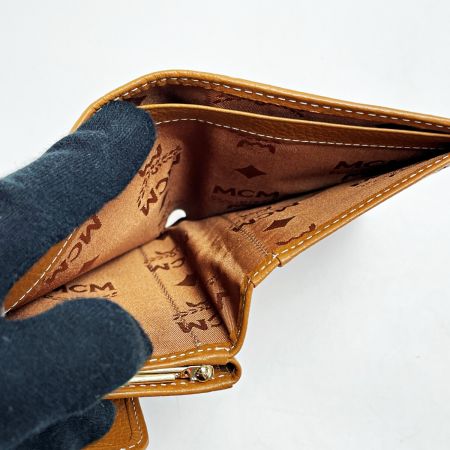  MCM エムシーエム 3つ折り財布 グレー キャンバス×レザー がま口 レディース ゴールド金具