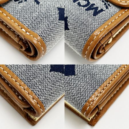  MCM エムシーエム 3つ折り財布 グレー キャンバス×レザー がま口 レディース ゴールド金具