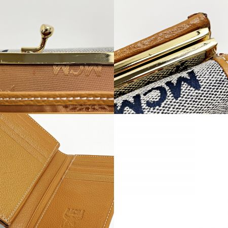  MCM エムシーエム 3つ折り財布 グレー キャンバス×レザー がま口 レディース ゴールド金具