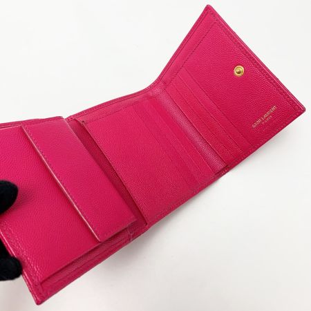  Yves Saint Laurent イブサンローラン レザー キャビアスキンYSL 2014 ショッキングピンク 財布 3つ折り レディース