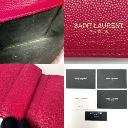  Yves Saint Laurent イブサンローラン レザー キャビアスキンYSL 2014 ショッキングピンク 財布 3つ折り レディース