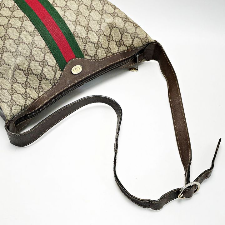 GUCCI グッチ アクセサリーコレクション 010・378 ブラウン ショルダーバッグ シェリーライン PVC×レザー  レディース｜中古｜なんでもリサイクルビッグバン