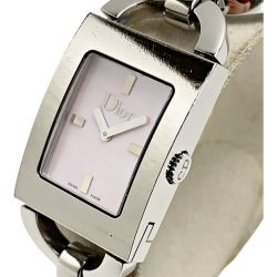 ☆☆ Christian Dior クリスチャンディオール マリススクエア D78-109 シルバー クォーツ ピンクシェル レディース 腕時計 Bランク