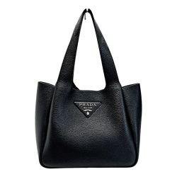 ☆☆ PRADA プラダ ミニトートバッグ 1BA349 ブラック トライアングルレタリングロゴ レザー レディース Bランク