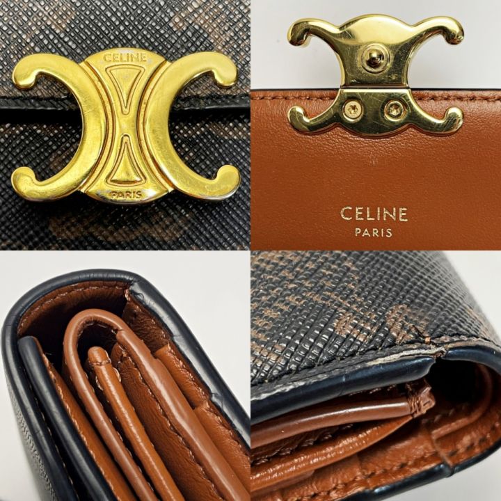 CELINE セリーヌ トリオンフ ダークブラウン 3つ折り財布 レザー レディース ゴールド金具｜中古｜なんでもリサイクルビッグバン