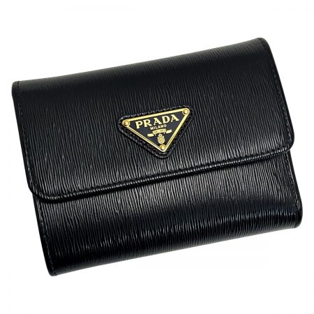  PRADA プラダ 3つ折り財布 1MH025 ブラック トライアングルロゴ レザー レディース ゴールド金具 箱有