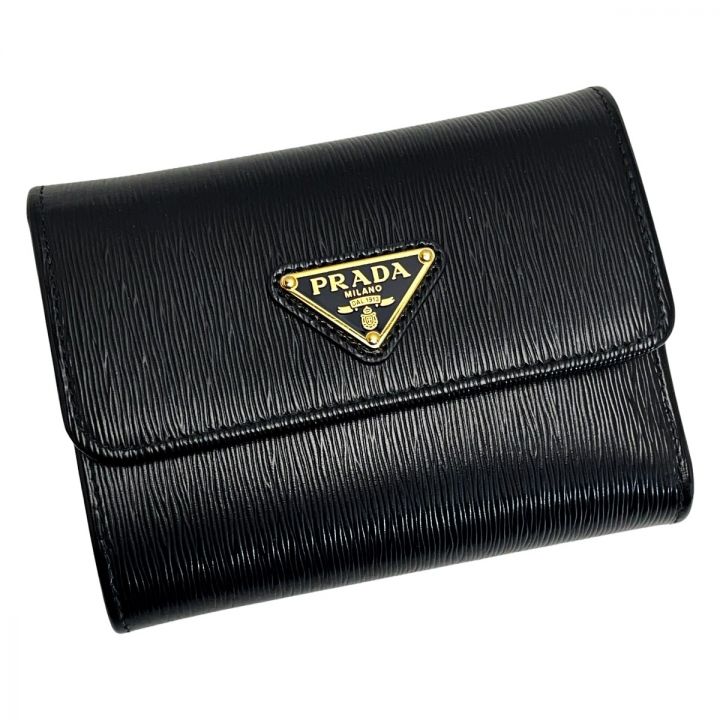 PRADA プラダ 3つ折り財布 1MH025 ブラック トライアングルロゴ レザー レディース ゴールド金具 箱有｜中古｜なんでもリサイクルビッグバン