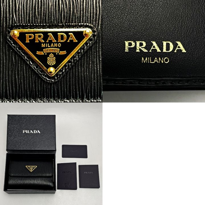 PRADA プラダ 3つ折り財布 1MH025 ブラック トライアングルロゴ レザー レディース ゴールド金具 箱有｜中古｜なんでもリサイクルビッグバン