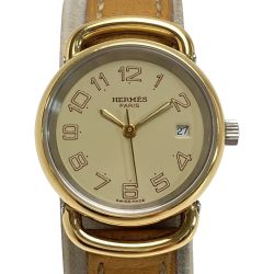 ☆☆ HERMES エルメス プルマン デイト 263641 アイボリー クォーツ レディース 腕時計 Cランク