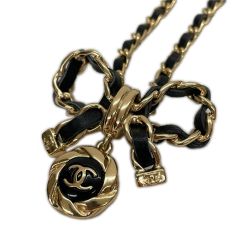  CHANEL シャネル レディース アクセサリー レザーリボン ネックレス メティエダール  22A ブラック Bランク