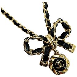 ☆☆ CHANEL シャネル レザーリボン A22A ブラック ネックレス メティエダール レディース アクセサリー Bランク