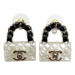 ☆☆ CHANEL シャネル ピアス B23C ゴールド×ホワイト系 バッグ モチーフ ココマーク マトラッセ レディース アクセサリー Bランク