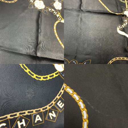  CHANEL シャネル カメリア チェーン ブラック シルクスカーフ レディース