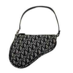  Christian Dior クリスチャンディオール サドルバッグ キャンバス×レザー レディース トロッター MC0032 ネイビー Bランク